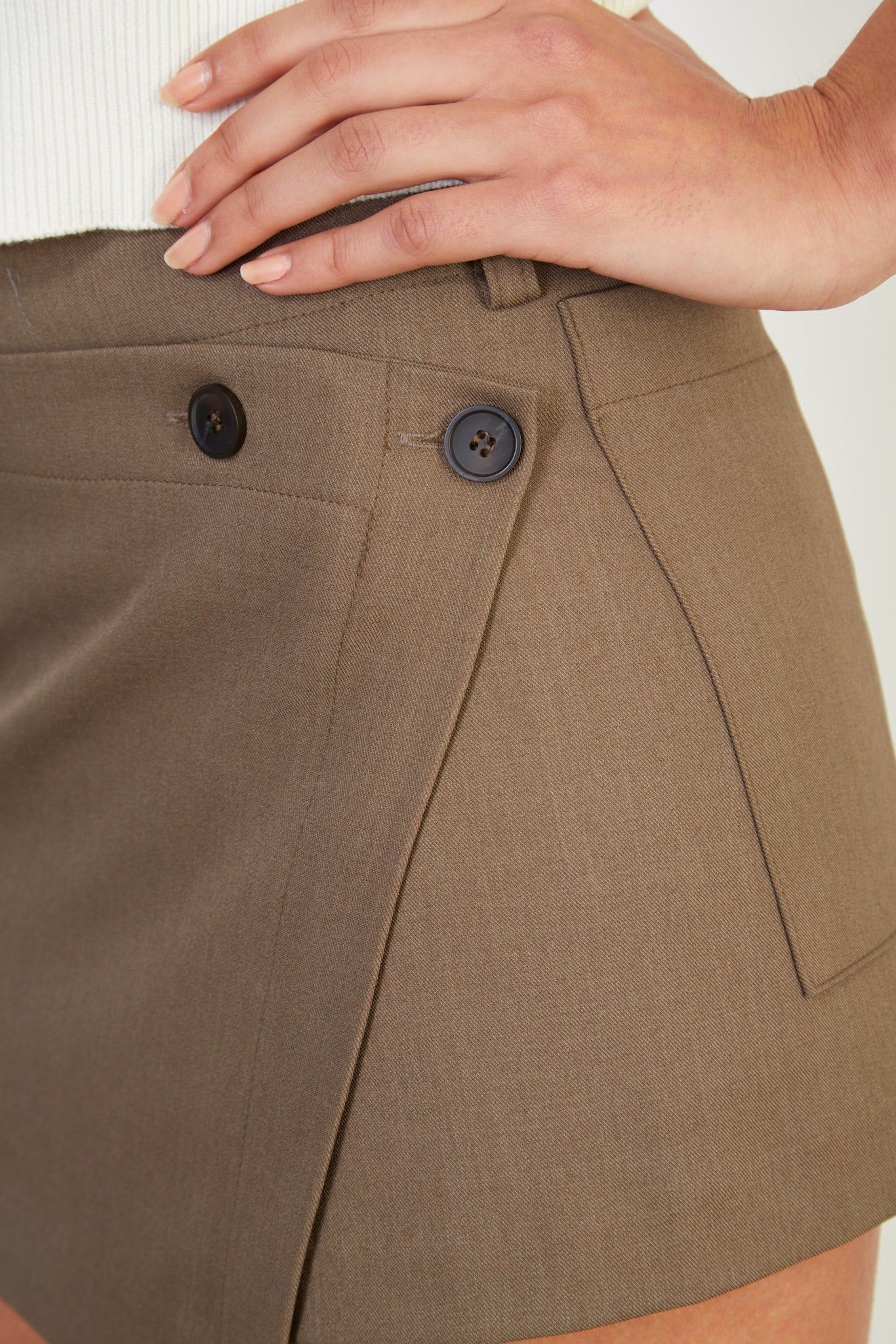 Brown asymmetric wrap mini skirt_4