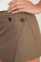 Brown asymmetric wrap mini skirt_4