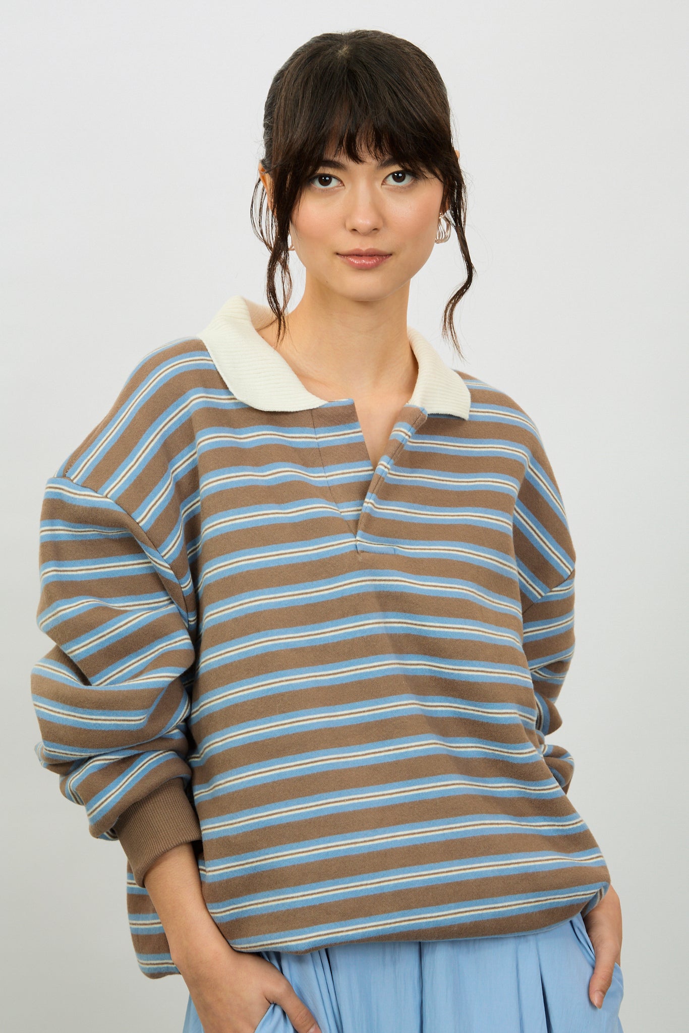 Brown blue and ivory striped rugby shirt_2