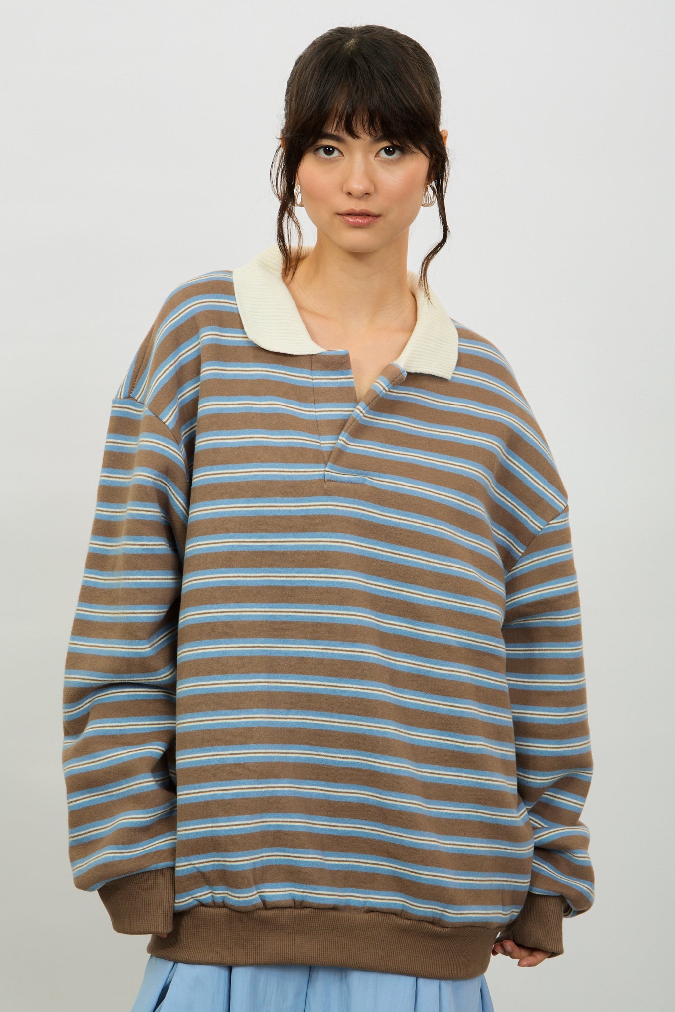 Brown blue and ivory striped rugby shirt_3