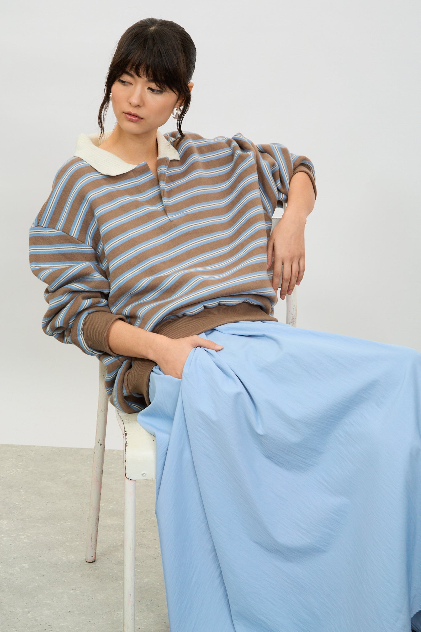 Brown blue and ivory striped rugby shirt_1