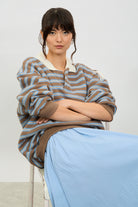 Brown blue and ivory striped rugby shirt_6