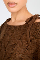 Brown cable knit tie shoulder jumper_3