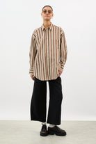 Brown and ivory multi striped oversized shirt_5