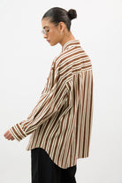 Brown and ivory multi striped oversized shirt_3