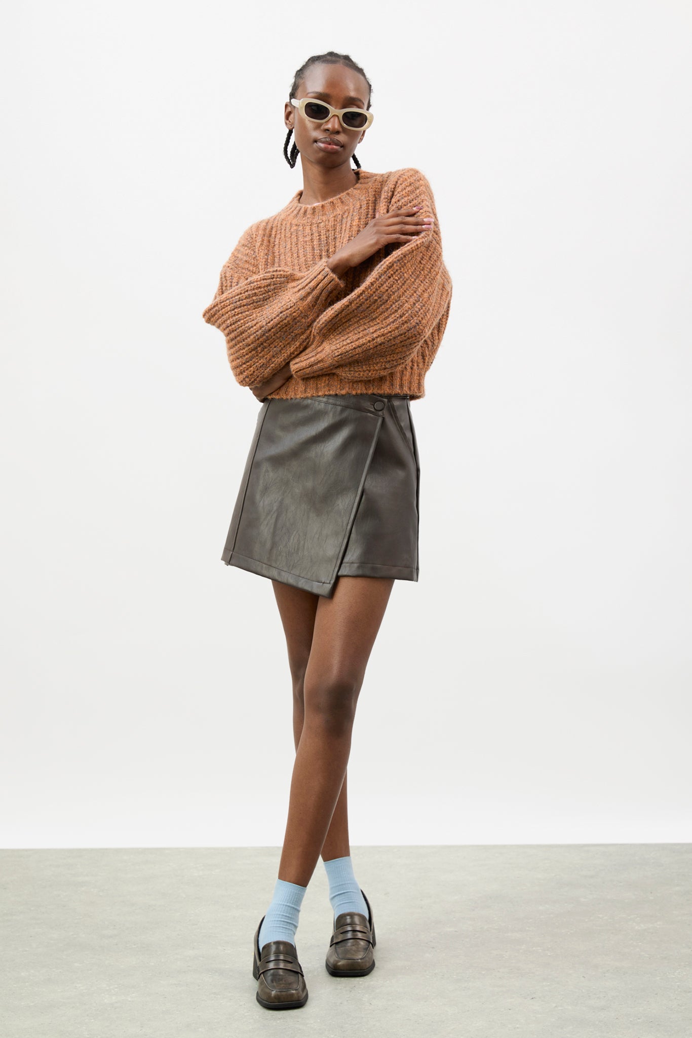 Brown flecked chunky knit cropped jumper_4