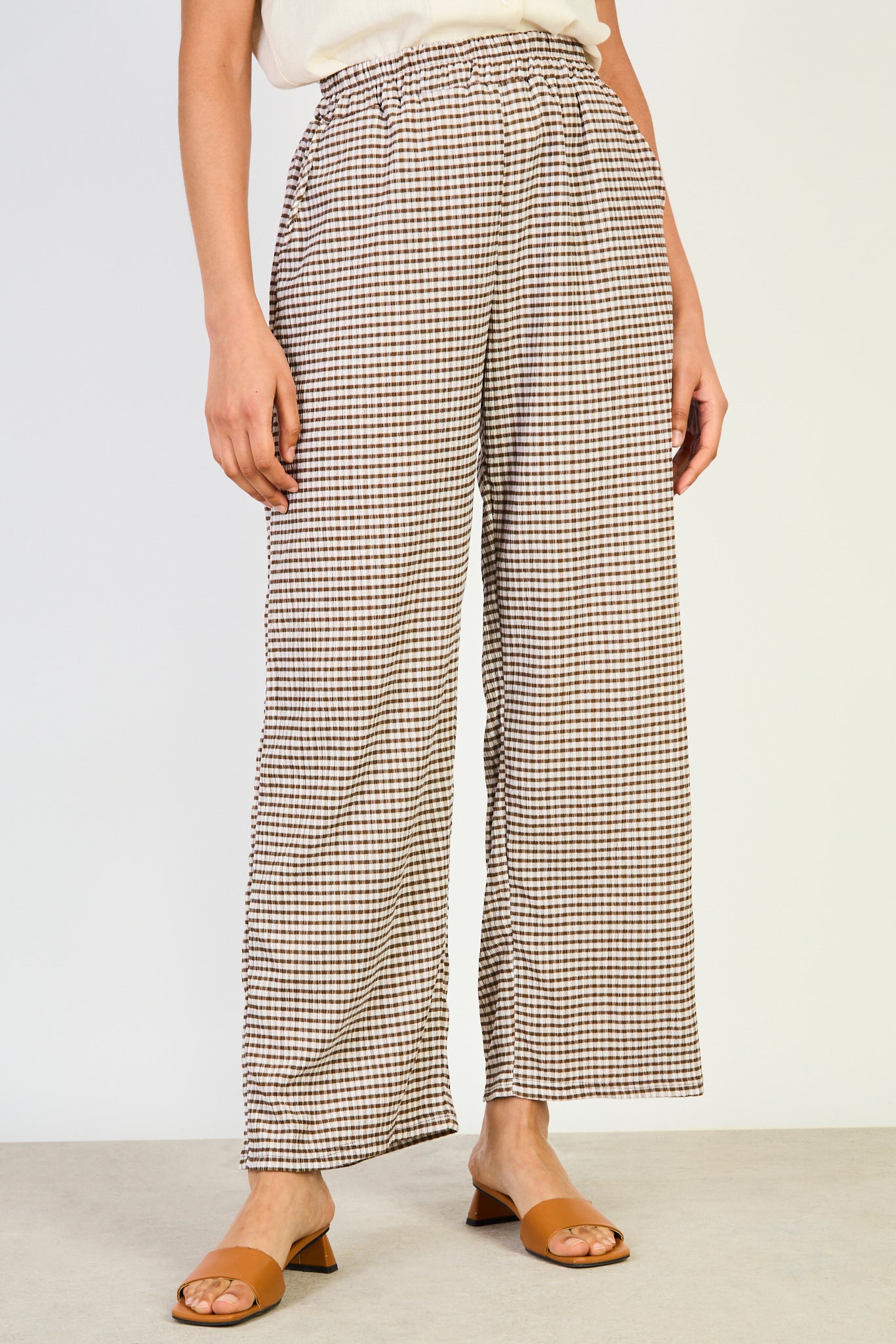 Brown gingham side pocket trousers S/M