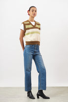 Brown green and ivory striped fuzzy sweater vest_4