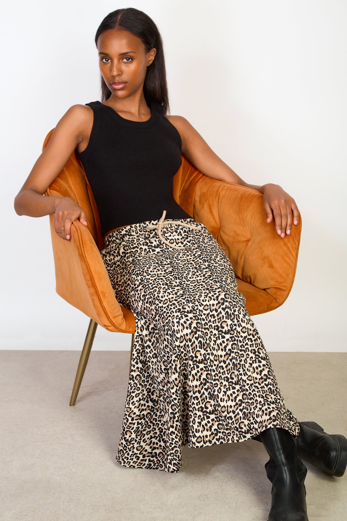 Brown leopard print maxi skirt