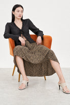 Brown leopard satin long skirt_5
