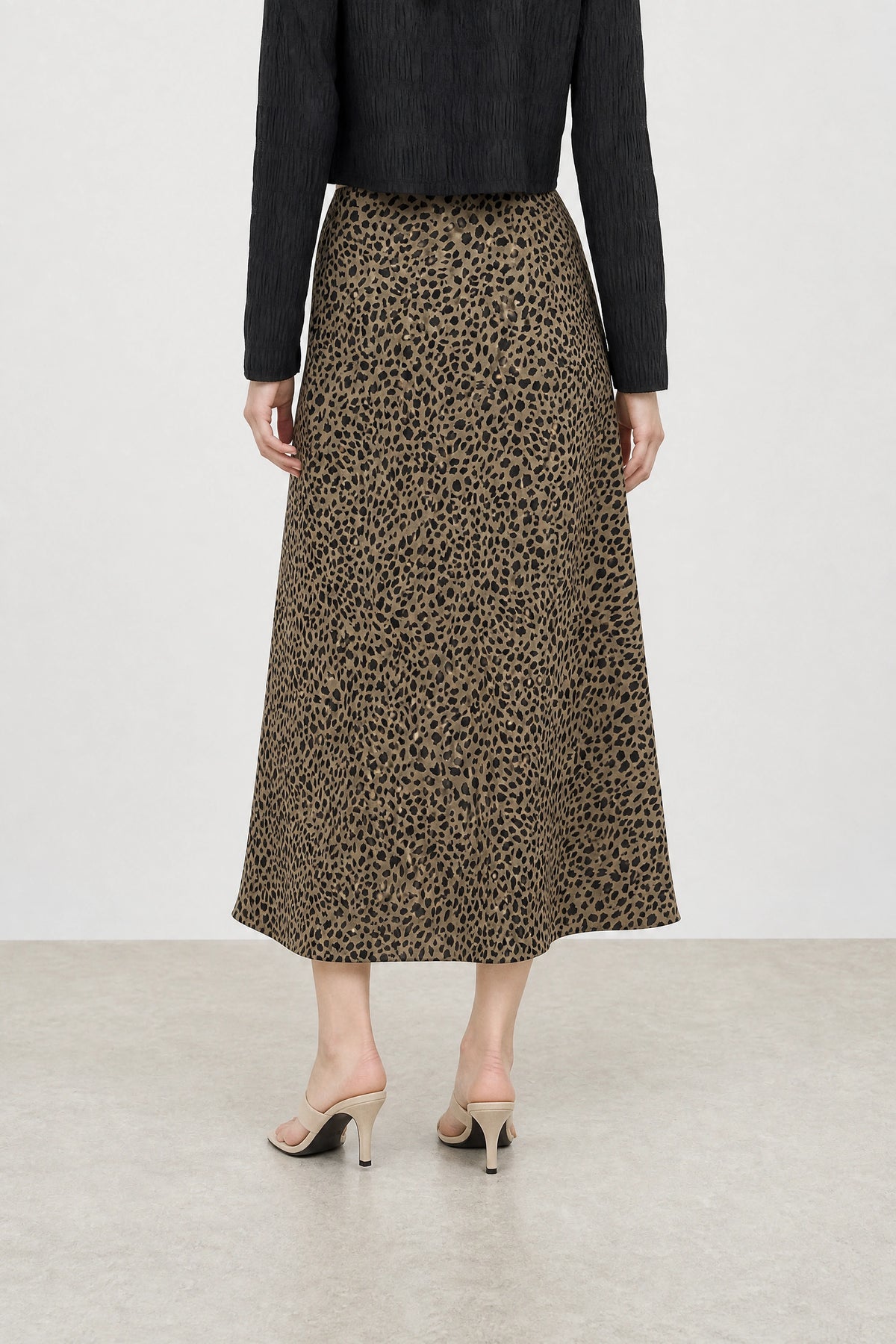 Brown leopard satin long skirt_2