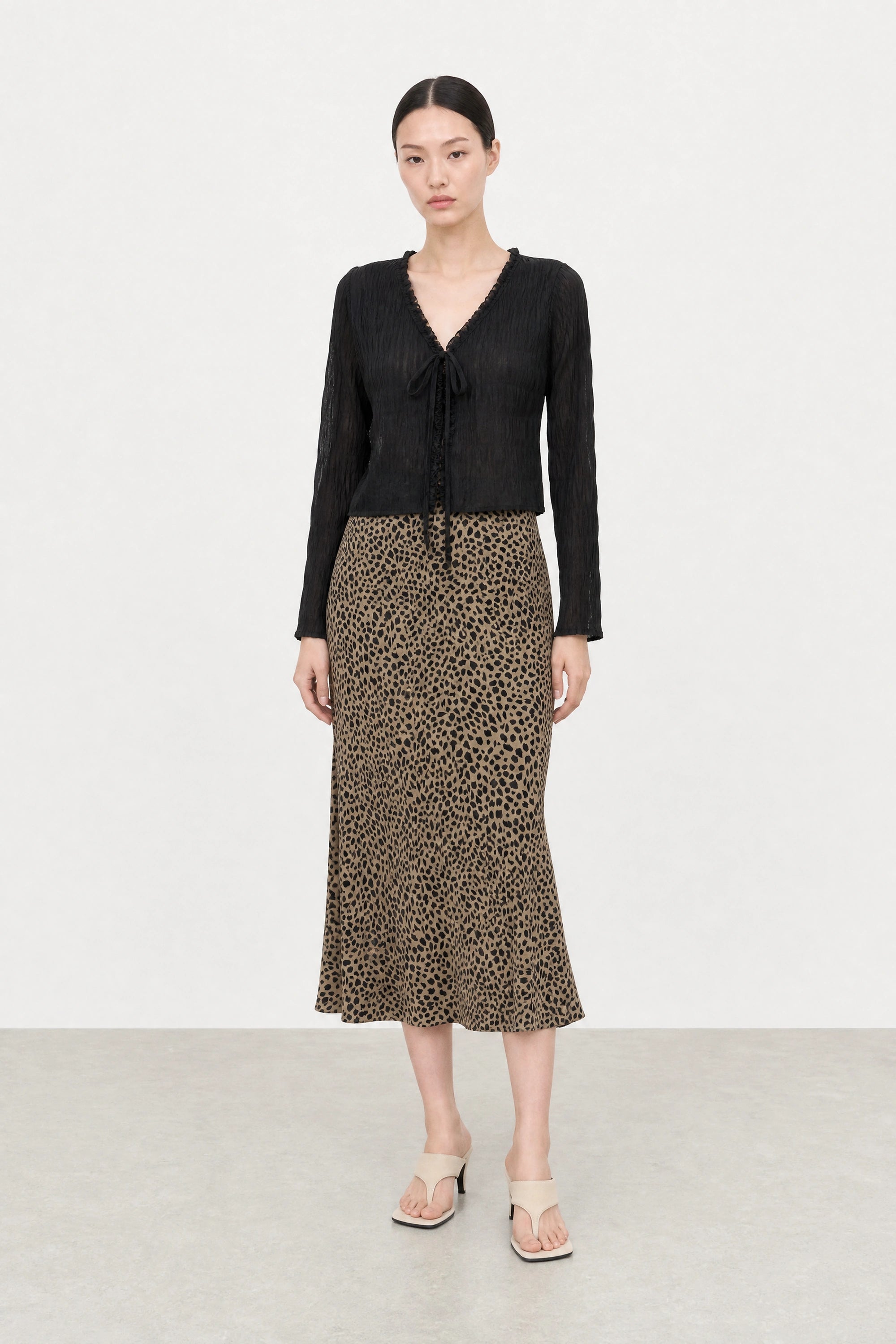 Brown leopard satin long skirt_4