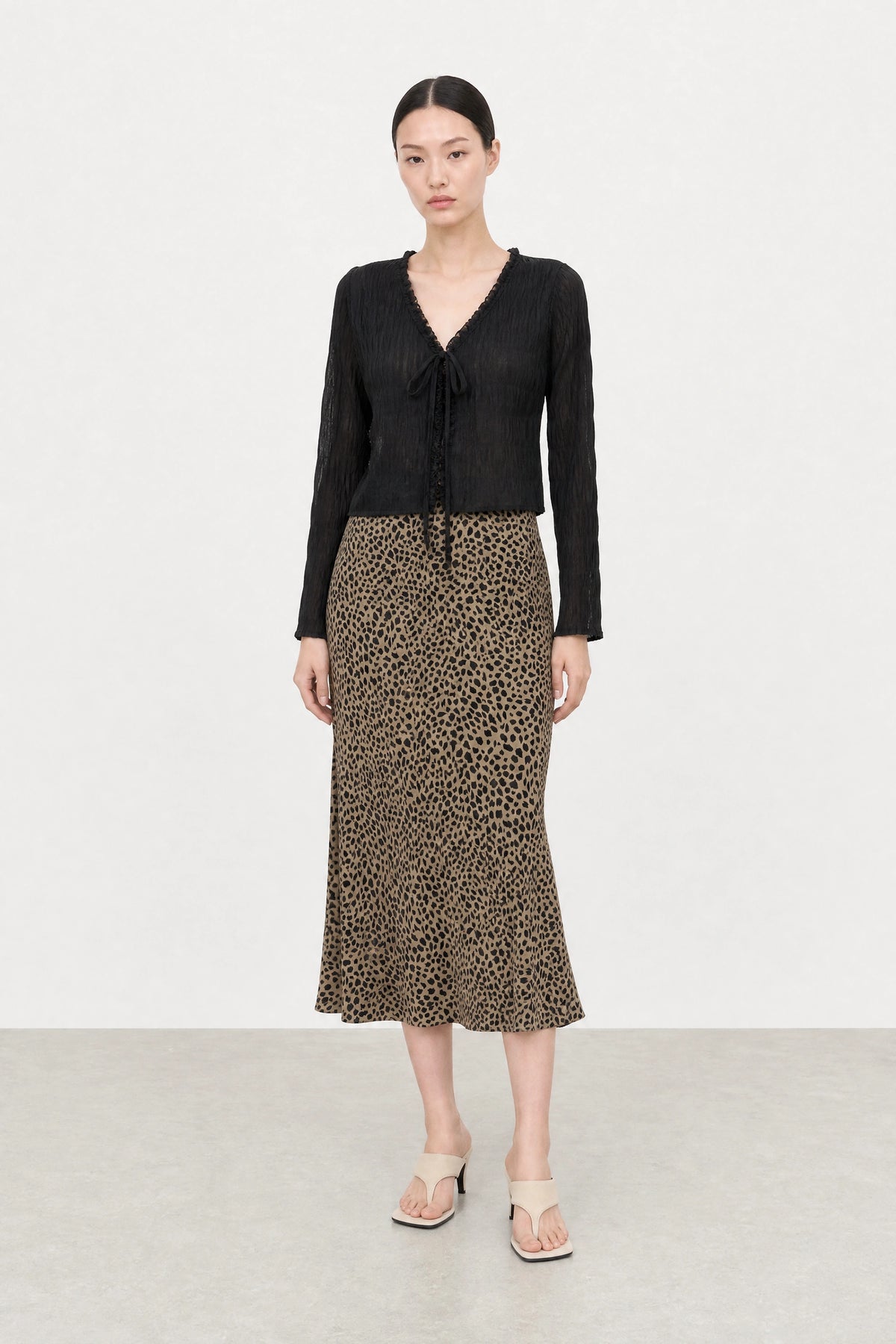 Brown leopard satin long skirt_4