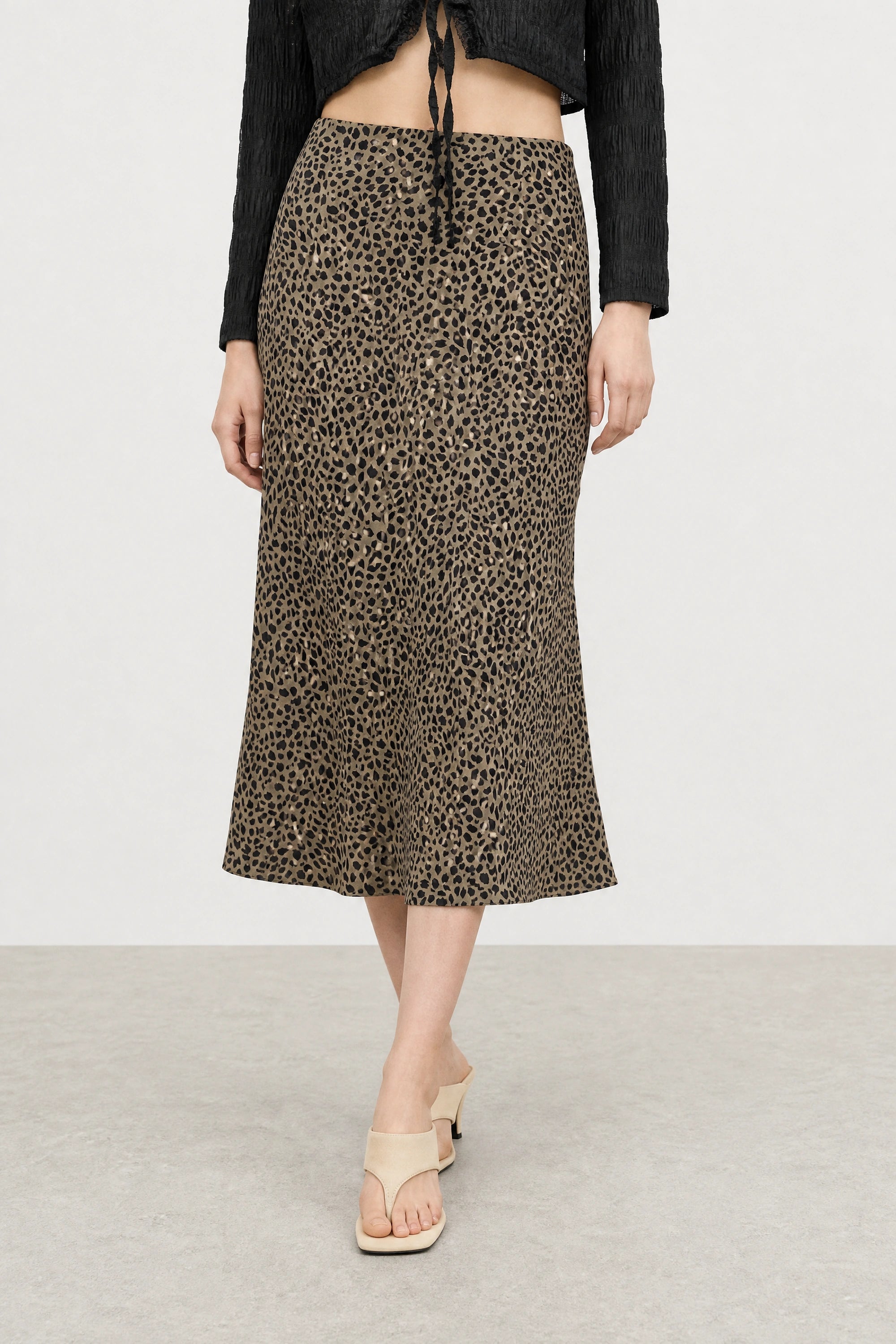 Brown leopard satin long skirt_1