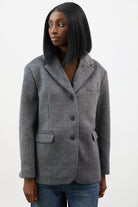Charcoal grey wool blend brushed button up blazer_1