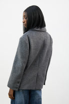 Charcoal grey wool blend brushed button up blazer_3