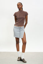 Brown pleat ribbed short sleeved top_4