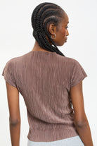 Brown pleat ribbed short sleeved top_2