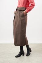 Brown pure cotton paper bag waist skirt_1