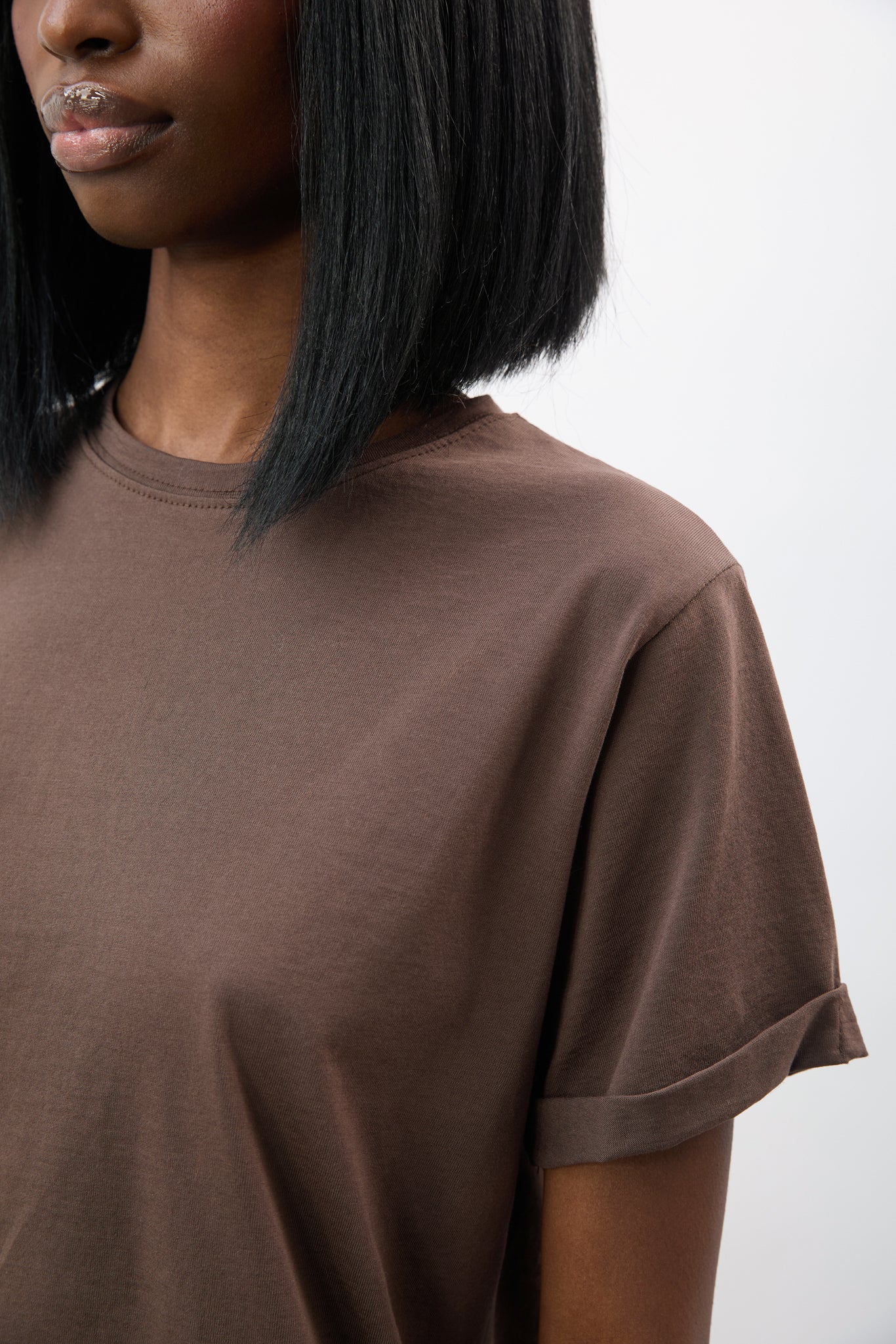 Brown pure cotton rolled hem T-shirt_3