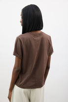 Brown pure cotton rolled hem T-shirt_2