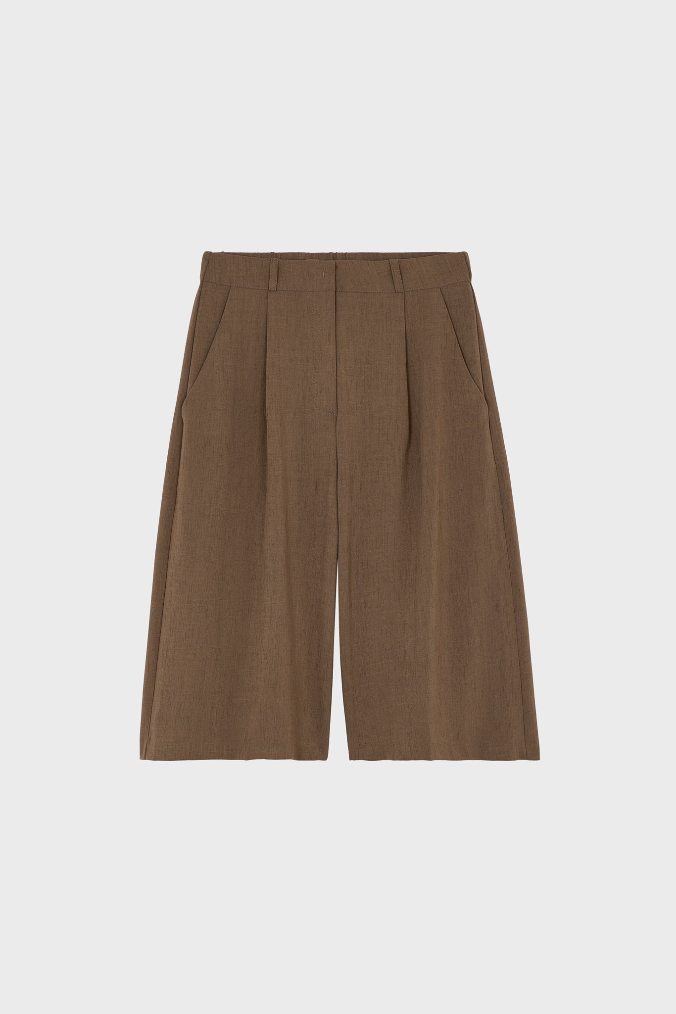 Brown smart pleated tailored shorts_1