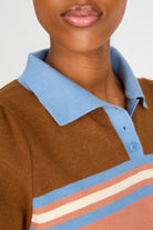 Brown striped blue collar knit tee_3