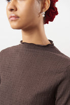 Brown textured mock neck top_2