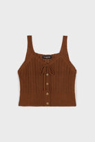 Brown textured ribbed button front knit tank_1