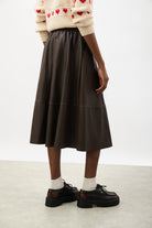 Brown vegan leather block skirt_2