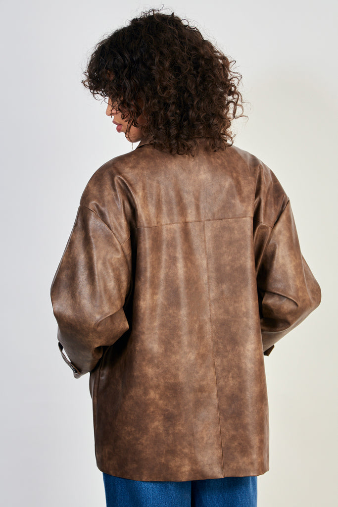 Brown vegan leather button up jacket_3