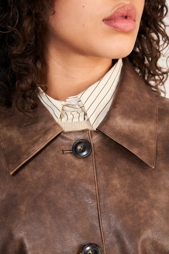 Brown vegan leather button up jacket_4