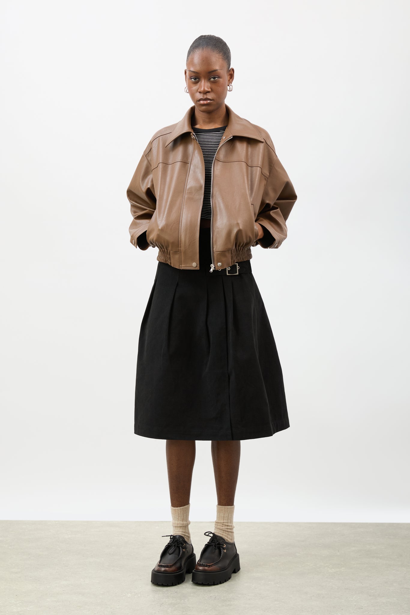 Brown vegan leather short jacket | Glassworks London