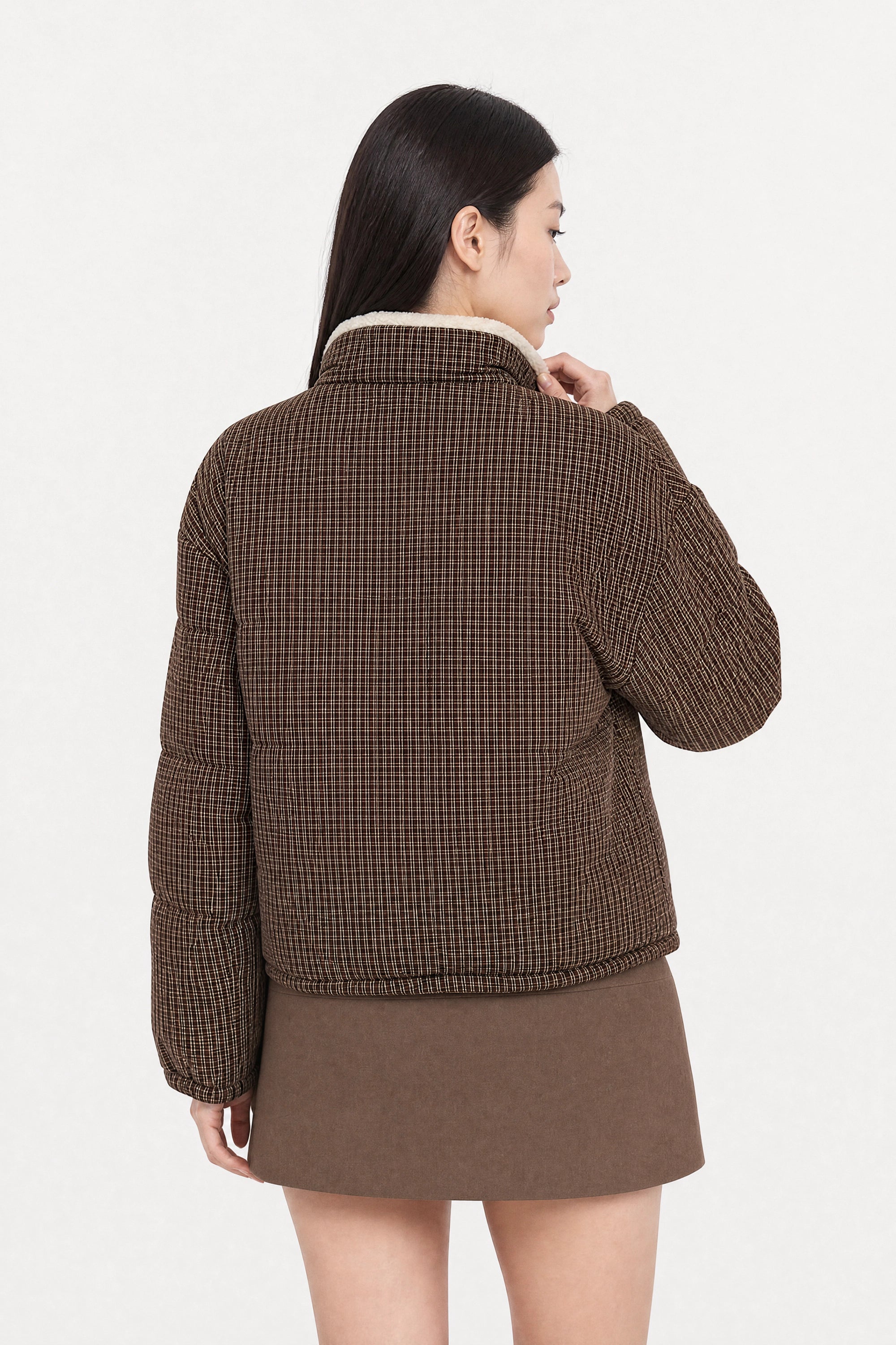 Brown checked reversible teddy fleece jacket_4