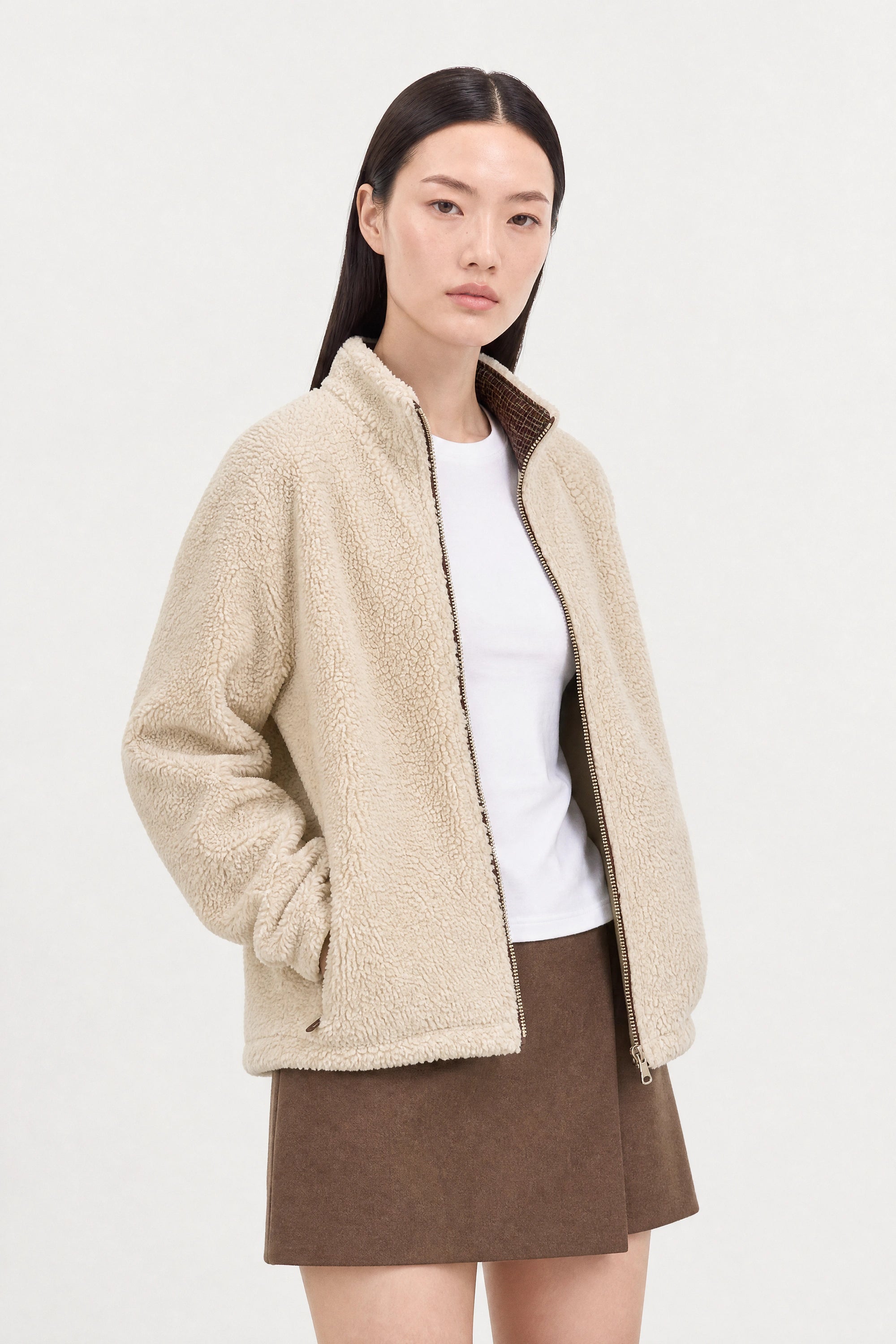 Brown checked reversible teddy fleece jacket_5