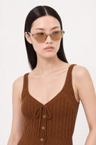 Brown textured ribbed button front knit tank_4