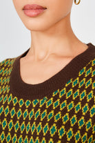 Brown and green diamond print sweater vest_3
