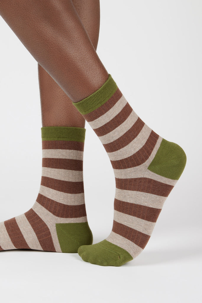 Brown beige and khaki striped socks_1