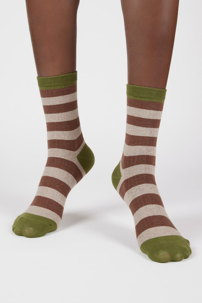Brown beige and khaki striped socks_4