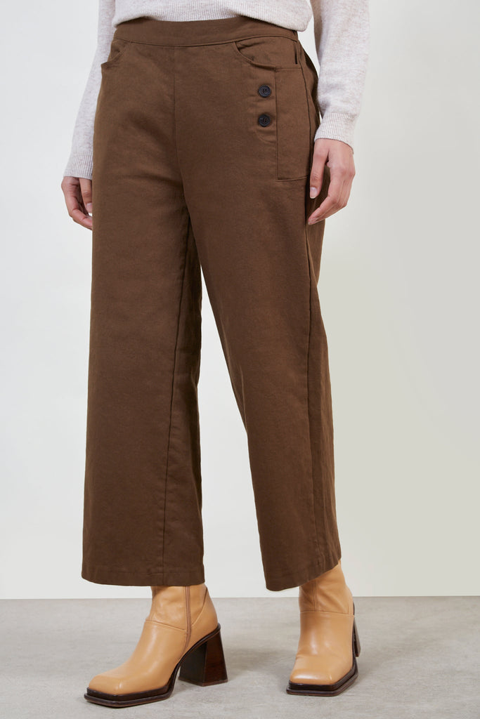 Brown button detail wide leg trousers_1