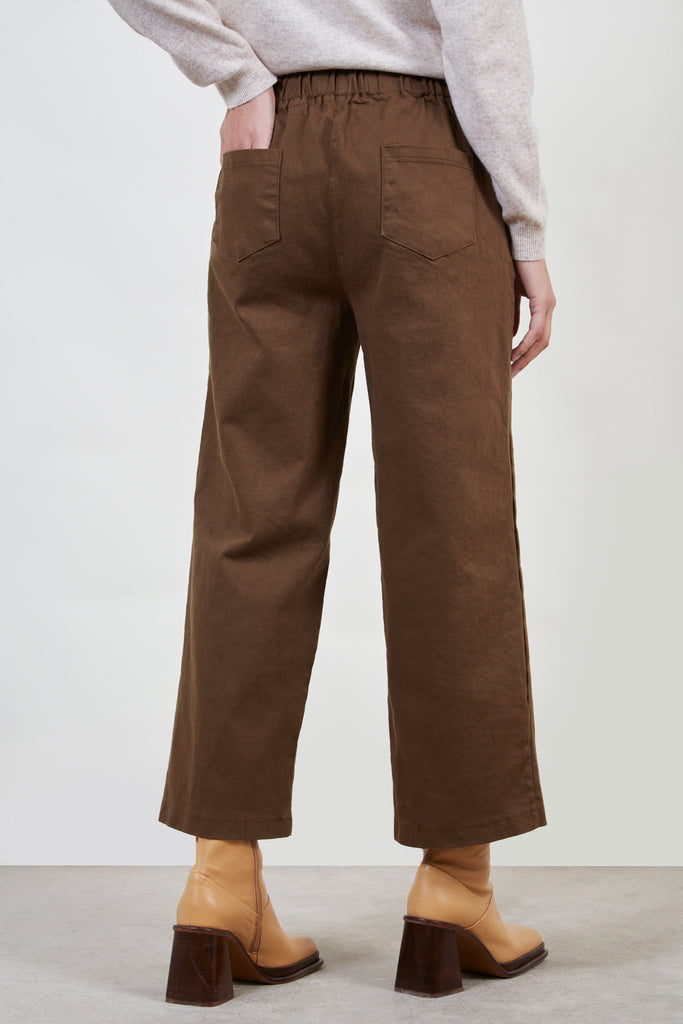 Brown button detail wide leg trousers_3