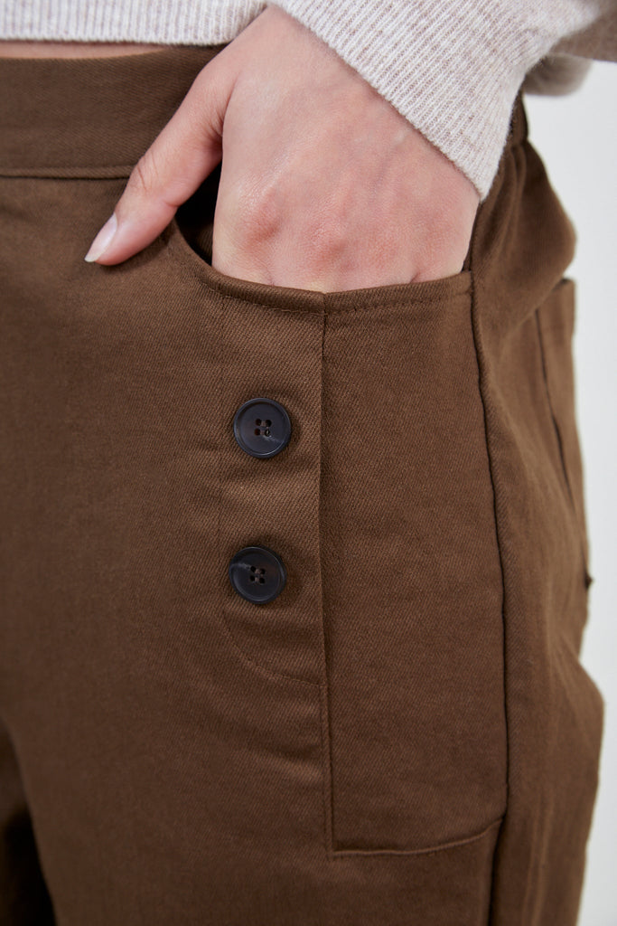 Brown button detail wide leg trousers_4