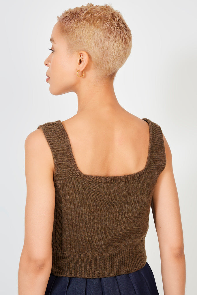 Brown cableknit thick strap tank_2