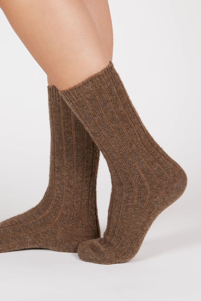 Brown cashmere wool blend thick ribbed socks_1