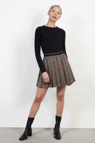 Brown checked pleated mini skirt_4