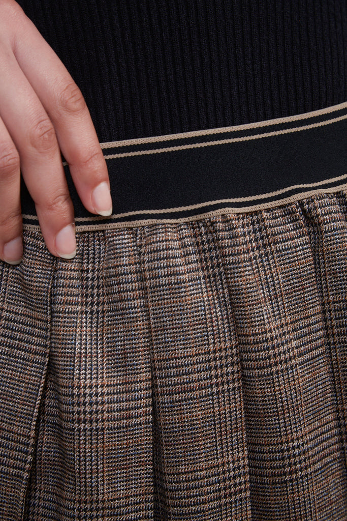 Brown checked pleated mini skirt_3