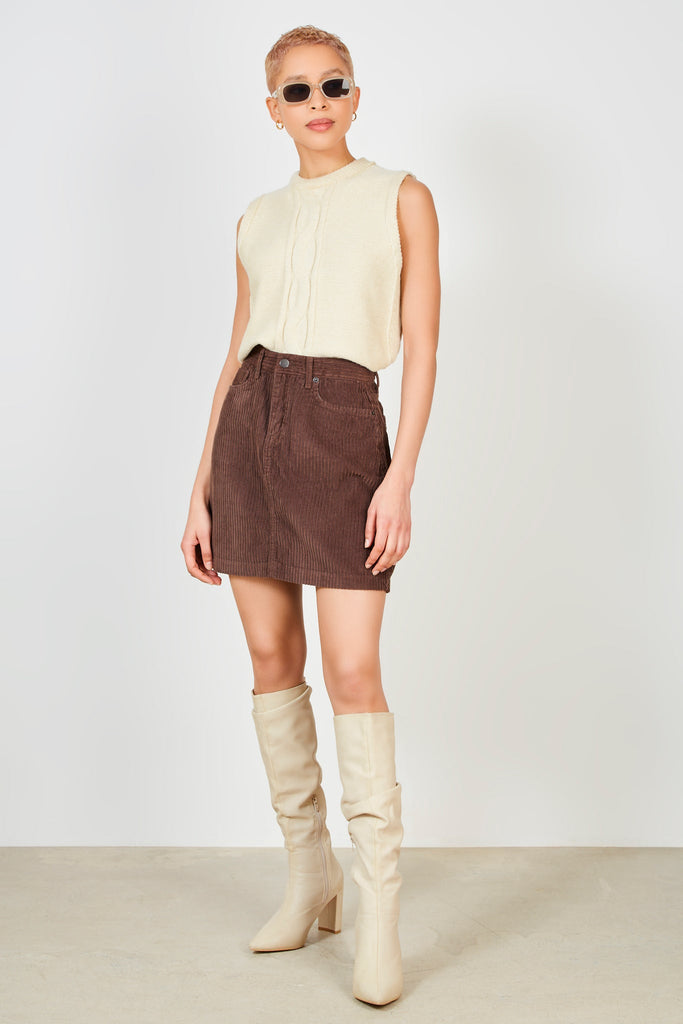 Brown corduroy short skirt_4