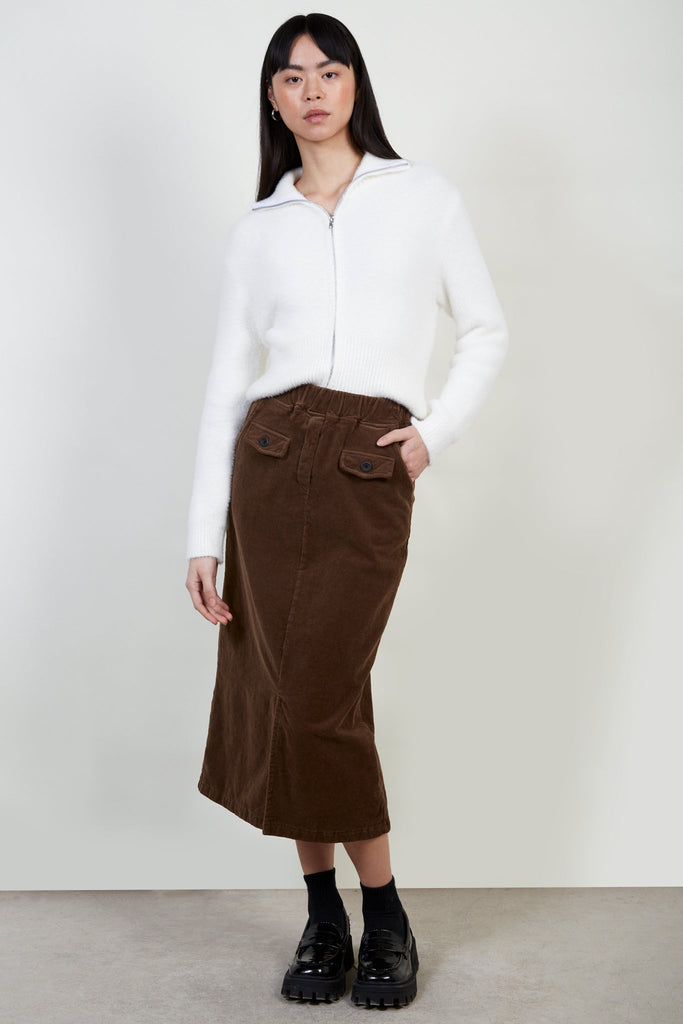 Brown corduroy slit back skirt_2