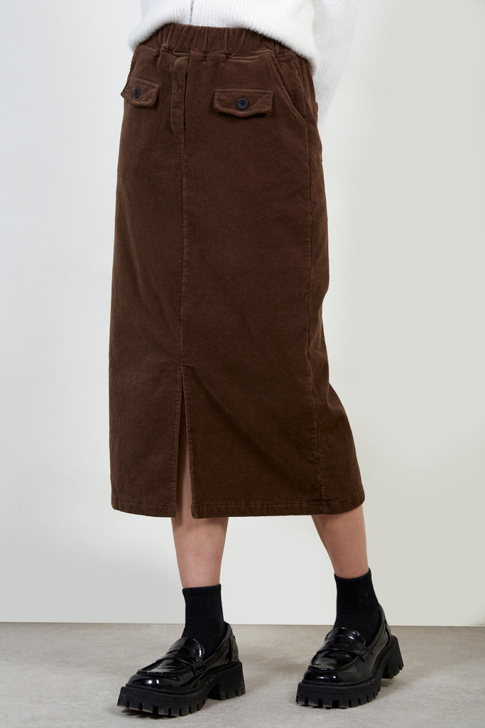 Brown corduroy slit back skirt_1