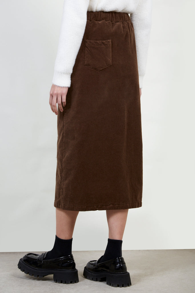 Brown corduroy slit back skirt_3